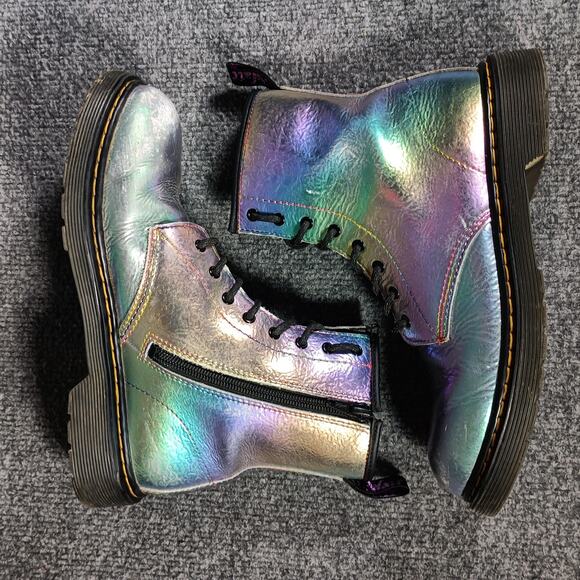 Dr. Martens 1460 Y Boots Women Size 6 Iridescent Silver Side Zip 8-Eye Combat - Picture 6 of 9